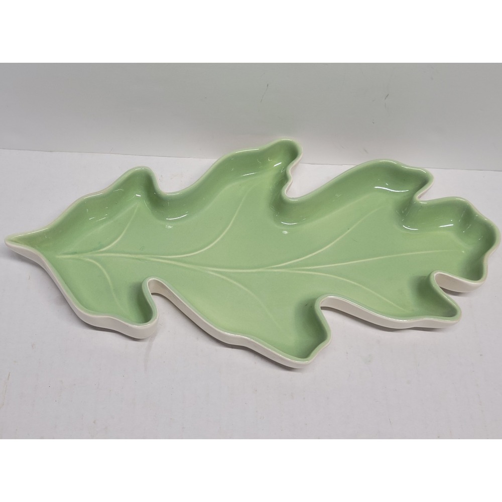 Vtg Red Wing USA Pottery rare‎ 1388 Green Leaf Dish Mid Century Modern